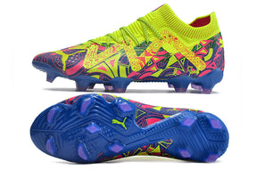 Chuteira Campo Puma Future Ultimate FG Verde, Rosa e Azul "Energy Pack"