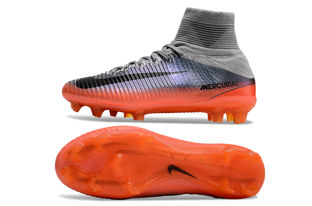 Chuteira Campo Nike Retrô Mercurial Superfly 5 FG Prata e Laranja CR7