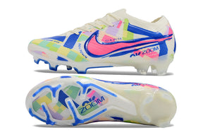 Chuteira Infantil Campo Nike Air Zoom Mercurial Vapor Elite FG Branca, Azul e Rosa "SoCal Pack"