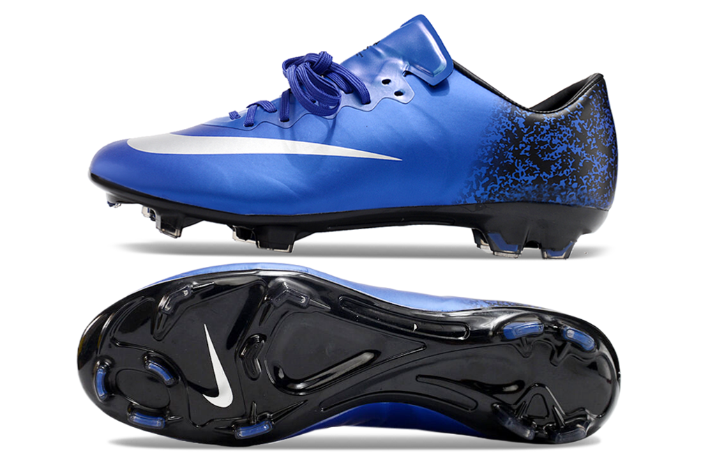 Chuteira Campo Nike Retrô Mercurial Vapor 10 FG Azul e Branco "CR7"