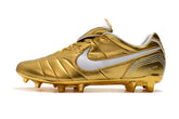 Chuteira Campo Nike Retrô Tiempo Legend 7 Elite FG Dourado e Branco R10