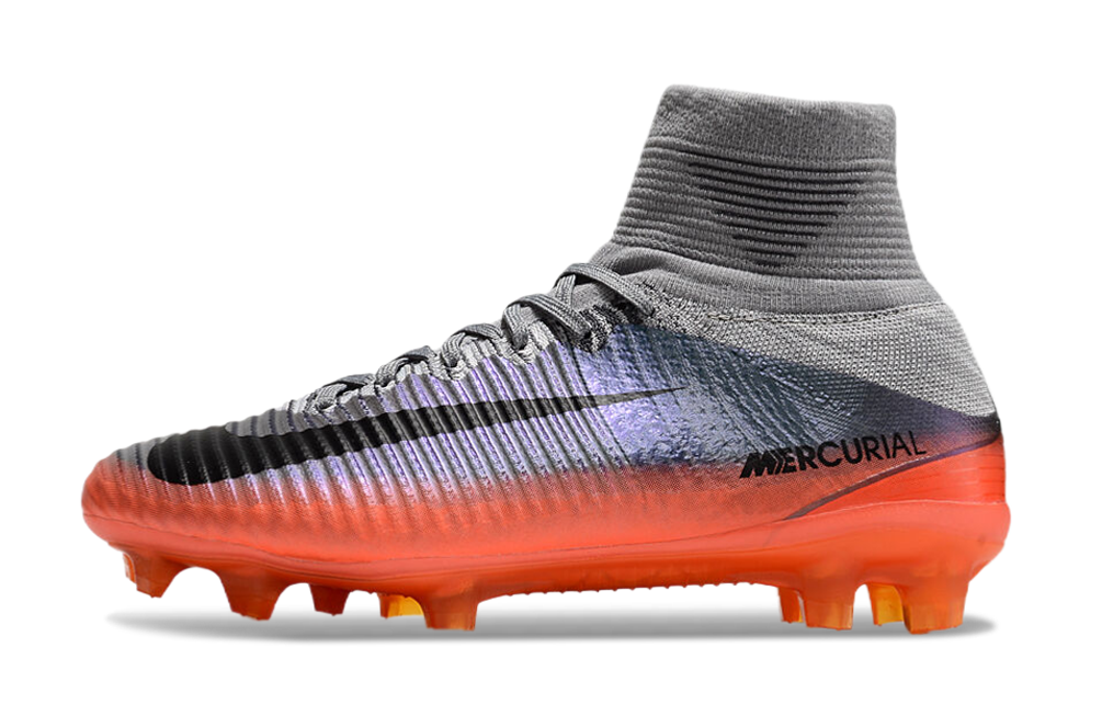 Chuteira Campo Nike Retrô Mercurial Superfly 5 FG Prata e Laranja CR7