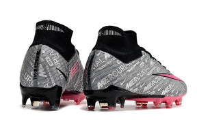 Chuteira Infantil Campo Nike Air Zoom Mercurial Superfly 9 Elite FG Prata e Rosa "25 anos Nike"