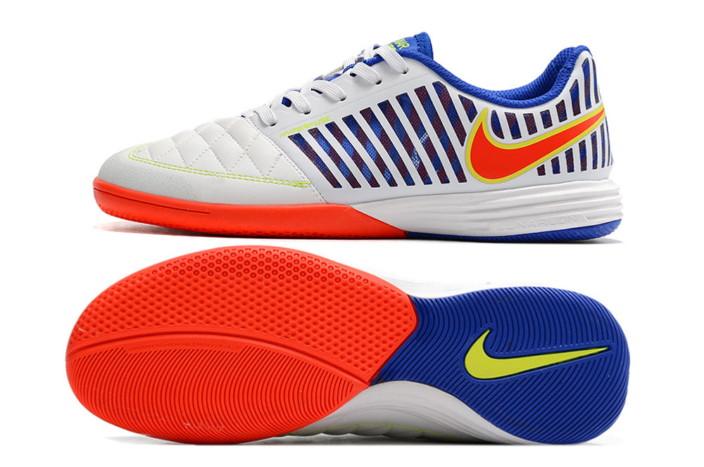 Chuteira Futsal Nike Lunar Gato II IC Branco, Azul e Laranja