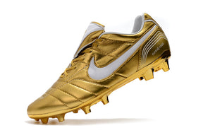 Chuteira Campo Nike Retrô Tiempo Legend 7 Elite FG Dourado e Branco R10