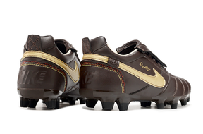 Chuteira Campo Nike Retrô Tiempo Legend R10 Elite Marrom e Dourado