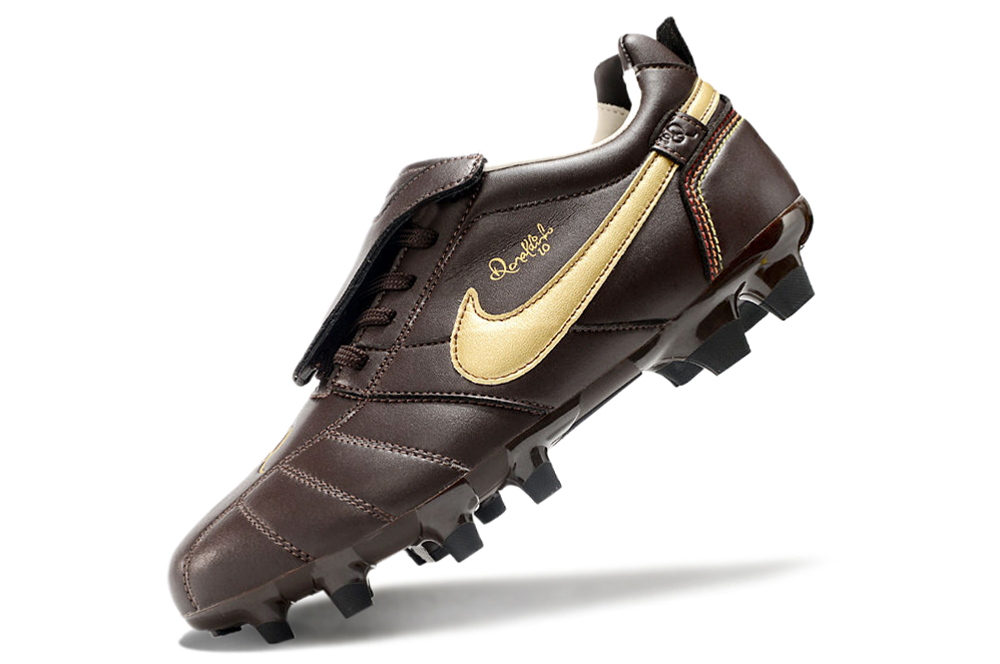 Chuteira Campo Nike Retrô Tiempo Legend R10 Elite Marrom e Dourado