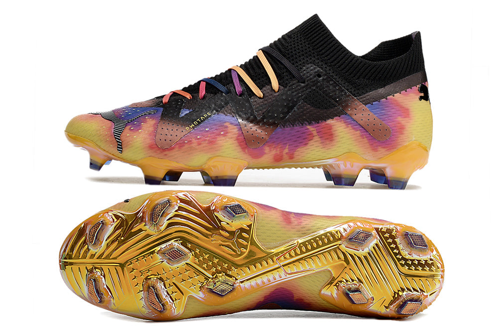 Chuteira Campo Puma Future Ultimate FG Preta e Amarela "Elements Pack"