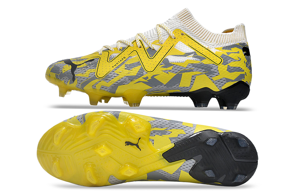 Chuteira Campo Puma Future Ultimate FG Amarela e Cinza "Voltage Pack"