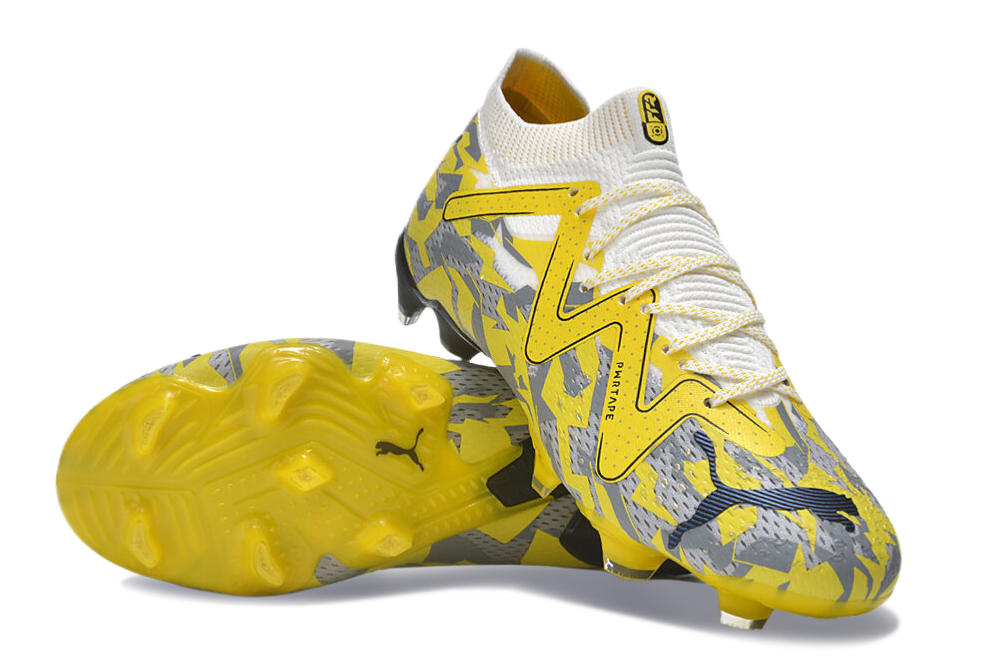 Chuteira Campo Puma Future Ultimate FG Amarela e Cinza "Voltage Pack"